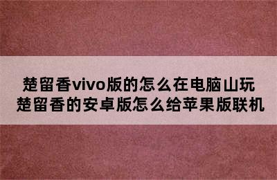 楚留香vivo版的怎么在电脑山玩 楚留香的安卓版怎么给苹果版联机